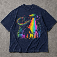 SF_COLOR=navy; SF_ITEM=adult-t-shirt; SF_ROLE=main; Rainbow UFO Abduction Bigfoot Alien T-Shirt Sci Fi Nature Apparel - Navy Adult T-Shirt product image