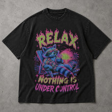 SF_COLOR=black; SF_ITEM=adult-t-shirt; SF_ROLE=main; Relax Nothing Is Under Control T-Shirt Funny Raccoon Vacation Summer Tee - Black Adult T-Shirt product image