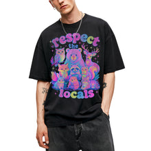 SF_COLOR=black; SF_ITEM=adult-t-shirt; SF_ROLE=main; Respect The Locals Glitter Forest Animal T-Shirt Retro Hiking Outdoors Tee - Black Adult T-Shirt product image