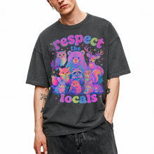 SF_COLOR=dark-heather; SF_ITEM=adult-t-shirt; SF_ROLE=main; Respect The Locals Glitter Forest Animal T-Shirt Retro Hiking Outdoors Tee - Dark Heather Adult T-Shirt product image