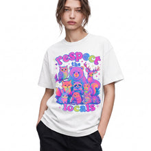SF_COLOR=white; SF_ITEM=adult-t-shirt; SF_ROLE=gallery; Respect The Locals Glitter Forest Animal T-Shirt Retro Hiking Outdoors Tee - White Adult T-Shirt product image