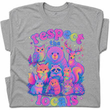 SF_COLOR=sport-grey; SF_ITEM=adult-t-shirt; SF_ROLE=gallery; Respect The Locals Glitter Forest Animal T-Shirt Retro Hiking Outdoors Tee - Sport Grey Adult T-Shirt product image