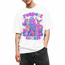 SF_COLOR=white; SF_ITEM=adult-t-shirt; SF_ROLE=main; Respect The Locals Glitter Forest Animal T-Shirt Retro Hiking Outdoors Tee - White Adult T-Shirt product image