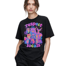 SF_COLOR=black; SF_ITEM=adult-t-shirt; SF_ROLE=gallery; Respect The Locals Glitter Forest Animal T-Shirt Retro Hiking Outdoors Tee - Black Adult T-Shirt product image