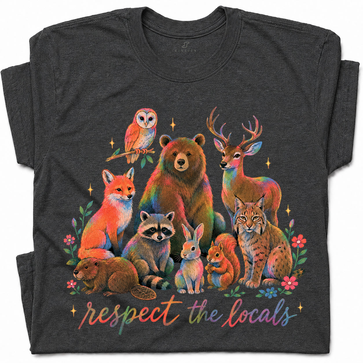 SF_COLOR=dark-heather; SF_ITEM=adult-t-shirt; SF_ROLE=gallery; Respect The Locals Forest Animals Nature T-Shirt Funny Hiking Outdoors Tee - Dark Heather Adult T-Shirt product image