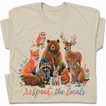 SF_COLOR=sand; SF_ITEM=adult-t-shirt; SF_ROLE=gallery; Respect The Locals Forest Animals Nature T-Shirt Funny Hiking Outdoors Tee - Sand Adult T-Shirt product image