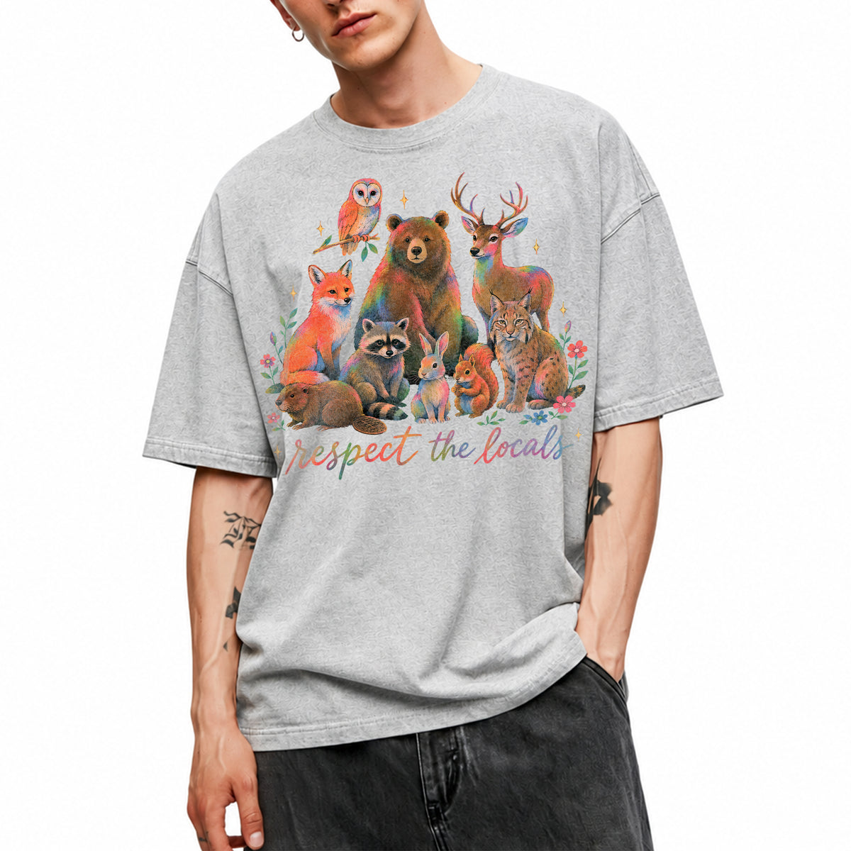 SF_COLOR=sport-grey; SF_ITEM=adult-t-shirt; SF_ROLE=main; Respect The Locals Forest Animals Nature T-Shirt Funny Hiking Outdoors Tee - Sport Grey Adult T-Shirt product image