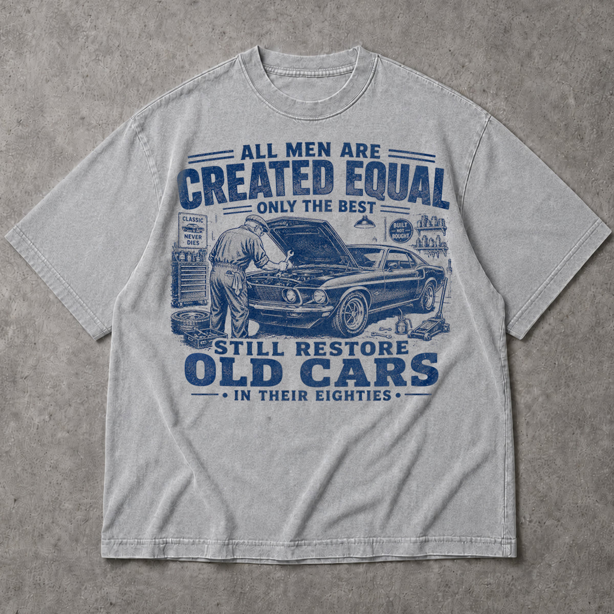 SF_COLOR=sport-grey; SF_ITEM=adult-t-shirt; SF_ROLE=main; Restore Old Cars In Eighties T-Shirt Funny Auto Mechanic Classic Vehicle Apparel - Sport Grey Adult T-Shirt product image