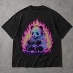 SF_COLOR=black; SF_ITEM=adult-t-shirt; SF_ROLE=main; Retro Arcade Gamer Panda T-Shirt Glowing Flame Video Games Controller Kawaii Tee - Black Adult T-Shirt product image