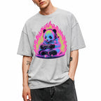 SF_COLOR=sport-grey; SF_ITEM=adult-t-shirt; SF_ROLE=gallery; Retro Arcade Gamer Panda T-Shirt Glowing Flame Video Games Controller Kawaii Tee - Sport Grey Adult T-Shirt product image