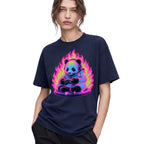 SF_COLOR=navy; SF_ITEM=adult-t-shirt; SF_ROLE=gallery; Retro Arcade Gamer Panda T-Shirt Glowing Flame Video Games Controller Kawaii Tee - Navy Adult T-Shirt product image