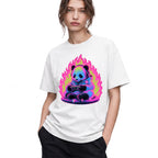 SF_COLOR=white; SF_ITEM=adult-t-shirt; SF_ROLE=gallery; Retro Arcade Gamer Panda T-Shirt Glowing Flame Video Games Controller Kawaii Tee - White Adult T-Shirt product image