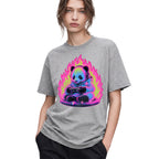 SF_COLOR=sport-grey; SF_ITEM=adult-t-shirt; SF_ROLE=gallery; Retro Arcade Gamer Panda T-Shirt Glowing Flame Video Games Controller Kawaii Tee - Sport Grey Adult T-Shirt product image