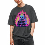 SF_COLOR=dark-heather; SF_ITEM=adult-t-shirt; SF_ROLE=gallery; Retro Arcade Gamer Panda T-Shirt Glowing Flame Video Games Controller Kawaii Tee - Dark Heather Adult T-Shirt product image