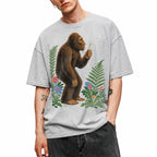 SF_COLOR=sport-grey; SF_ITEM=adult-t-shirt; SF_ROLE=gallery; Retro Bigfoot Blowing A Dandelion T-Shirt Vintage Sasquatch Floral Nature Tee - Sport Grey Adult T-Shirt product image
