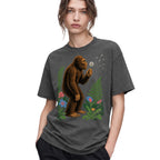 SF_COLOR=dark-heather; SF_ITEM=adult-t-shirt; SF_ROLE=gallery; Retro Bigfoot Blowing A Dandelion T-Shirt Vintage Sasquatch Floral Nature Tee - Dark Heather Adult T-Shirt product image