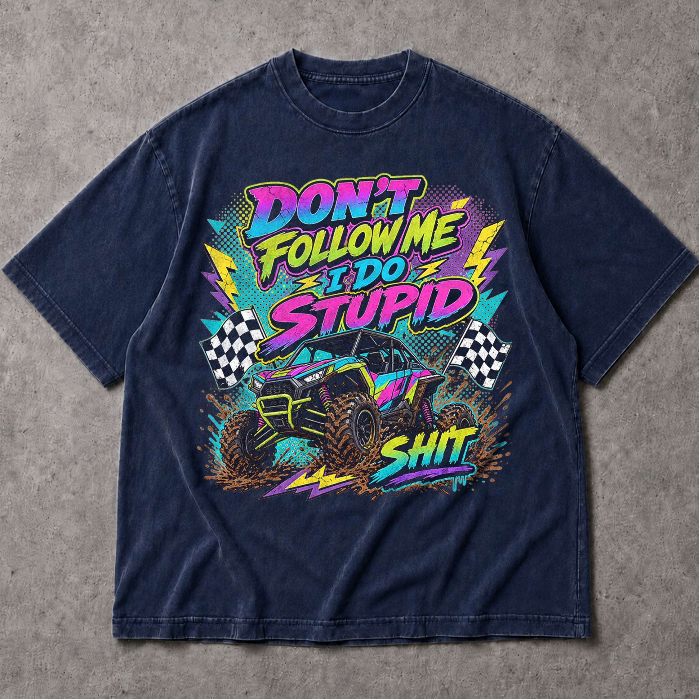 SF_COLOR=navy; SF_ITEM=adult-t-shirt; SF_ROLE=main; Retro Dont Follow Me I Do Stupid Shit T-Shirt UTV Buggy Off Road Racing Apparel - Navy Adult T-Shirt product image