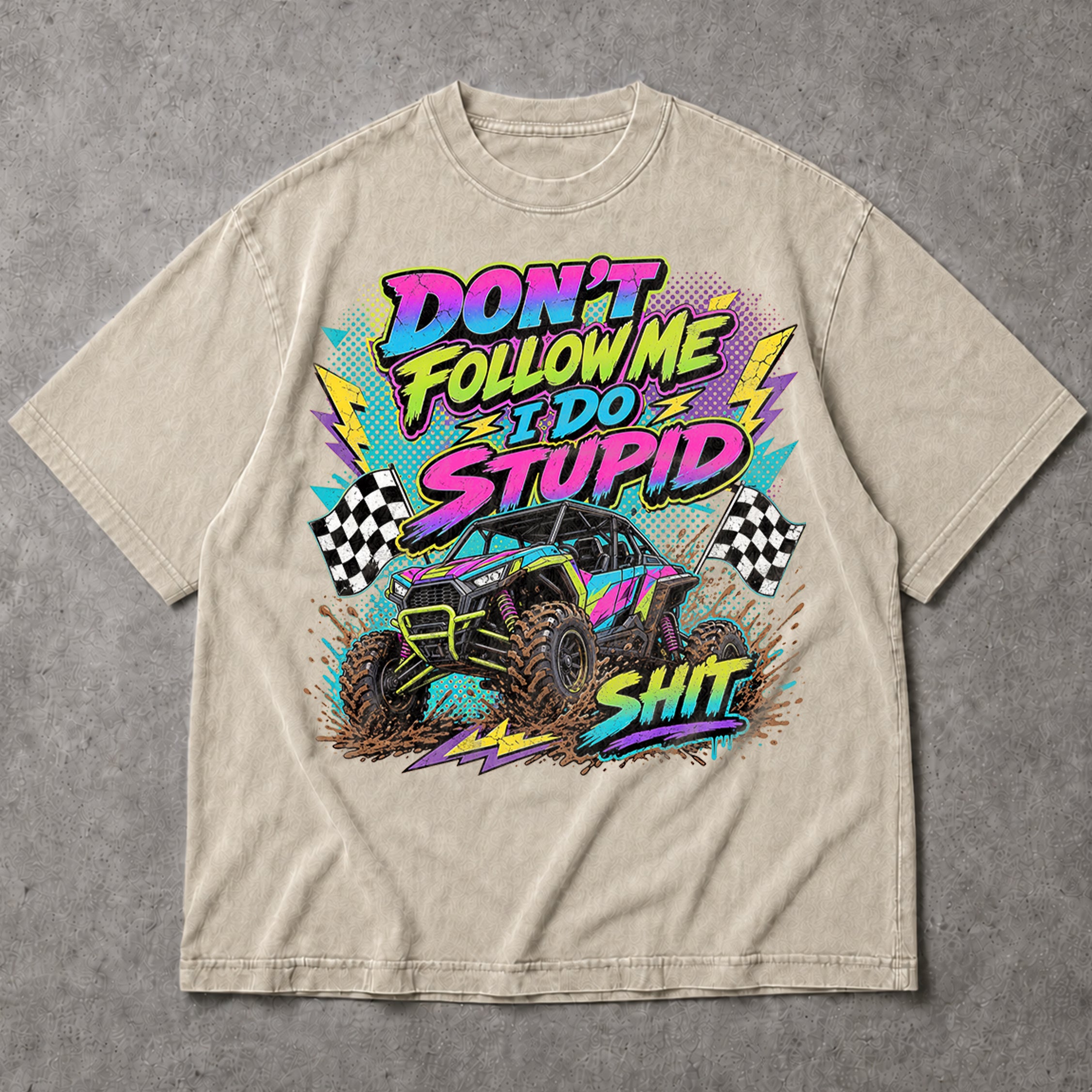 SF_COLOR=sand; SF_ITEM=adult-t-shirt; SF_ROLE=main; Retro Dont Follow Me I Do Stupid Shit T-Shirt UTV Buggy Off Road Racing Apparel - Sand Adult T-Shirt product image