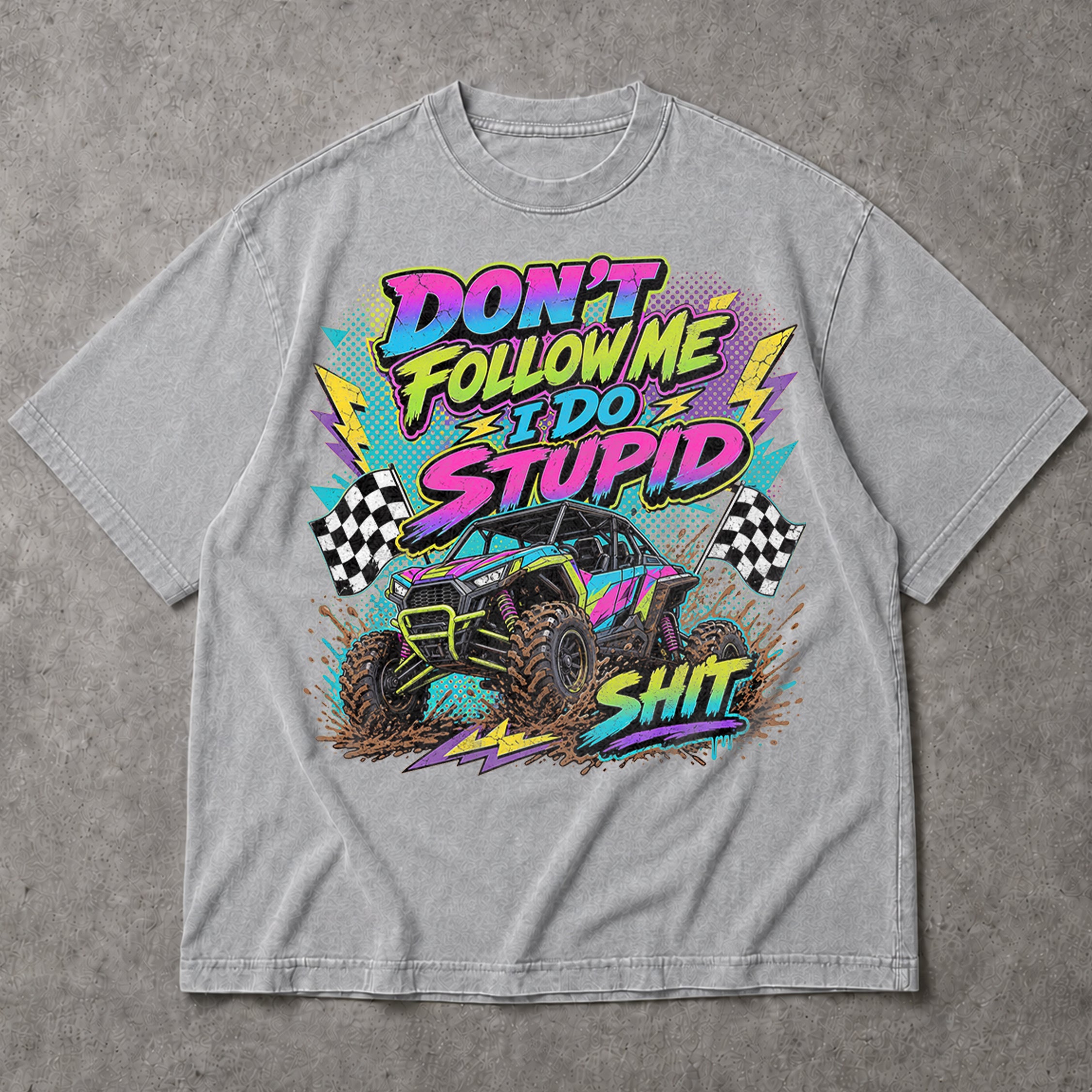 SF_COLOR=sport-grey; SF_ITEM=adult-t-shirt; SF_ROLE=main; Retro Dont Follow Me I Do Stupid Shit T-Shirt UTV Buggy Off Road Racing Apparel - Sport Grey Adult T-Shirt product image