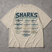 SF_COLOR=sand; SF_ITEM=adult-t-shirt; SF_ROLE=main; Retro Sharks Illustrated Species T-Shirt Ocean Life Marine Biologist Apparel - Sand Adult T-Shirt product image