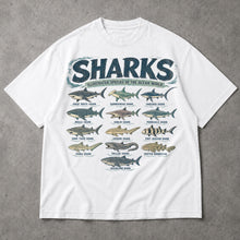 SF_COLOR=white; SF_ITEM=adult-t-shirt; SF_ROLE=main; Retro Sharks Illustrated Species T-Shirt Ocean Life Marine Biologist Apparel - White Adult T-Shirt product image