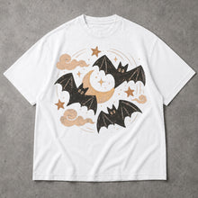 SF_COLOR=white; SF_ITEM=adult-t-shirt; SF_ROLE=main; Retro Spooky Bats Crescent Moon T-Shirt Cute Halloween Night Sky Stars Tee - White Adult T-Shirt product image
