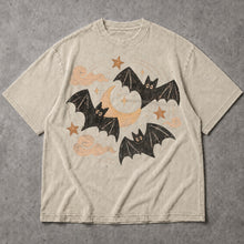 SF_COLOR=sand; SF_ITEM=adult-t-shirt; SF_ROLE=main; Retro Spooky Bats Crescent Moon T-Shirt Cute Halloween Night Sky Stars Tee - Sand Adult T-Shirt product image