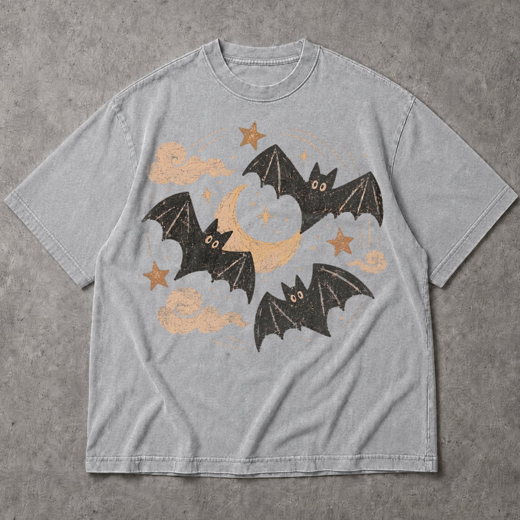 SF_COLOR=sport-grey; SF_ITEM=adult-t-shirt; SF_ROLE=main; Retro Spooky Bats Crescent Moon T-Shirt Cute Halloween Night Sky Stars Tee - Sport Grey Adult T-Shirt product image