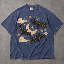 SF_COLOR=sport-grey|denim; SF_ITEM=adult-t-shirt; SF_ROLE=main; Retro Spooky Bats Crescent Moon T-Shirt Cute Halloween Night Sky Stars Tee - Sport Grey, Denim Adult T-Shirt product image