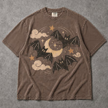 SF_COLOR=sport-grey|espresso; SF_ITEM=adult-t-shirt; SF_ROLE=main; Retro Spooky Bats Crescent Moon T-Shirt Cute Halloween Night Sky Stars Tee - Sport Grey, Espresso Adult T-Shirt product image