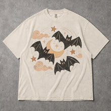 SF_COLOR=ivory; SF_ITEM=adult-t-shirt; SF_ROLE=gallery; Retro Spooky Bats Crescent Moon T-Shirt Cute Halloween Night Sky Stars Tee - Ivory Adult T-Shirt product image