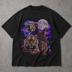 SF_COLOR=black; SF_ITEM=adult-t-shirt; SF_ROLE=main; Retro Tigers Howling At Full Moon T-Shirt Synthwave Lightning Vaporwaves Tee - Black Adult T-Shirt product image