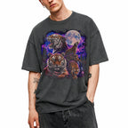 SF_COLOR=dark-heather; SF_ITEM=adult-t-shirt; SF_ROLE=gallery; Retro Tigers Howling At Full Moon T-Shirt Synthwave Lightning Vaporwaves Tee - Dark Heather Adult T-Shirt product image