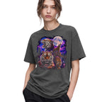 SF_COLOR=dark-heather; SF_ITEM=adult-t-shirt; SF_ROLE=gallery; Retro Tigers Howling At Full Moon T-Shirt Synthwave Lightning Vaporwaves Tee - Dark Heather Adult T-Shirt product image