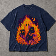 SF_COLOR=navy; SF_ITEM=adult-t-shirt; SF_ROLE=main; Sarcastic Meh Ghost Cat T-Shirt Funny Coffee Spooky Halloween Humor Tee - Navy Adult T-Shirt product image