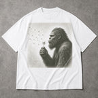 SF_COLOR=white; SF_ITEM=adult-t-shirt; SF_ROLE=main; Sasquatch Blowing Dandelion Flower T-Shirt Vintage Bigfoot Nature Outdoors Tee - White Adult T-Shirt product image