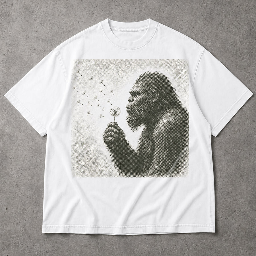 Sasquatch Blowing Dandelion Flower T-Shirt Vintage Bigfoot Nature Outdoors Tee