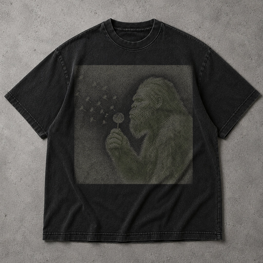 SF_COLOR=all; SF_ITEM=adult-t-shirt; SF_ROLE=gallery; Sasquatch Blowing Dandelion Flower T-Shirt Vintage Bigfoot Nature Outdoors Tee - all colors Adult T-Shirt product image