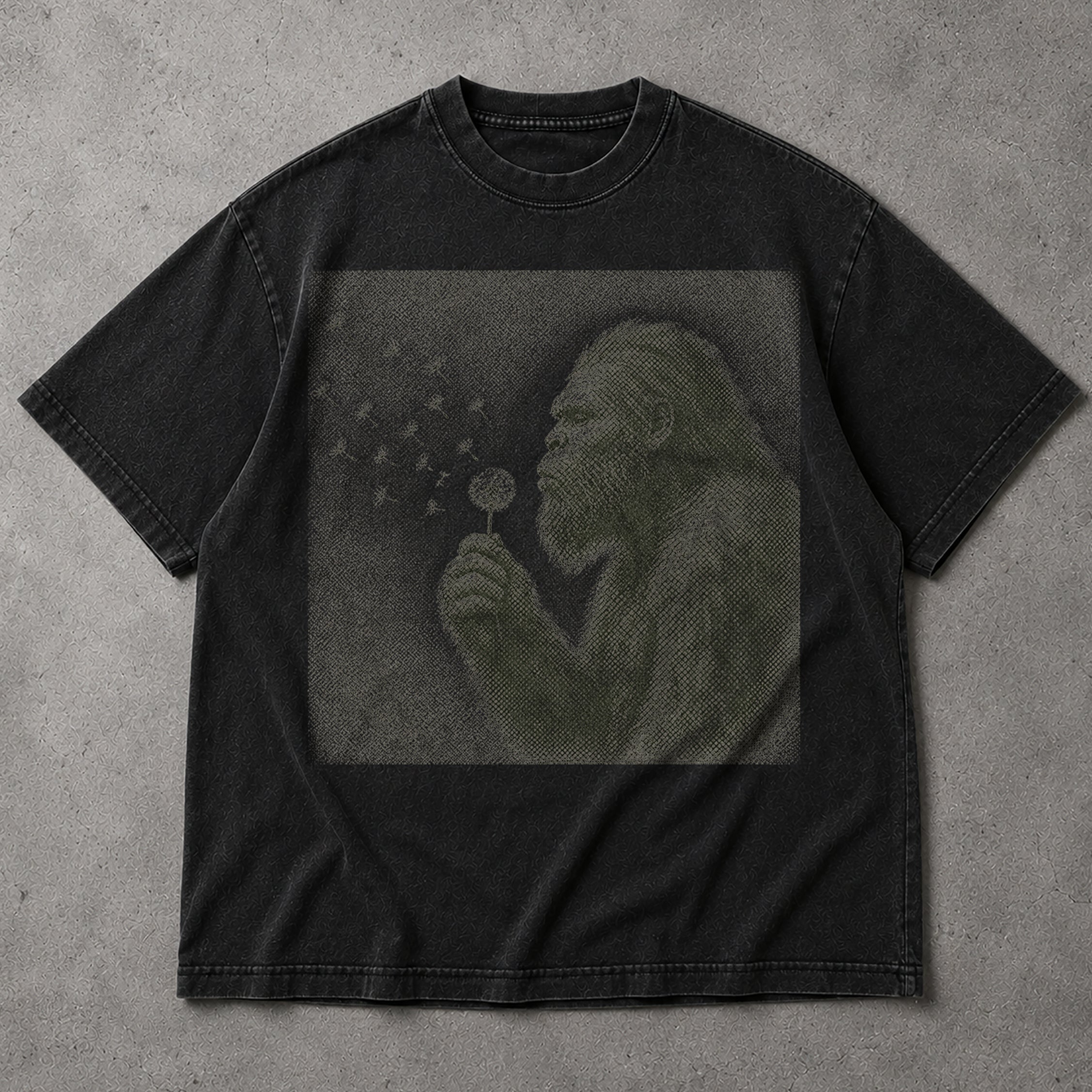 SF_COLOR=all; SF_ITEM=adult-t-shirt; SF_ROLE=gallery; Sasquatch Blowing Dandelion Flower T-Shirt Vintage Bigfoot Nature Outdoors Tee - all colors Adult T-Shirt product image