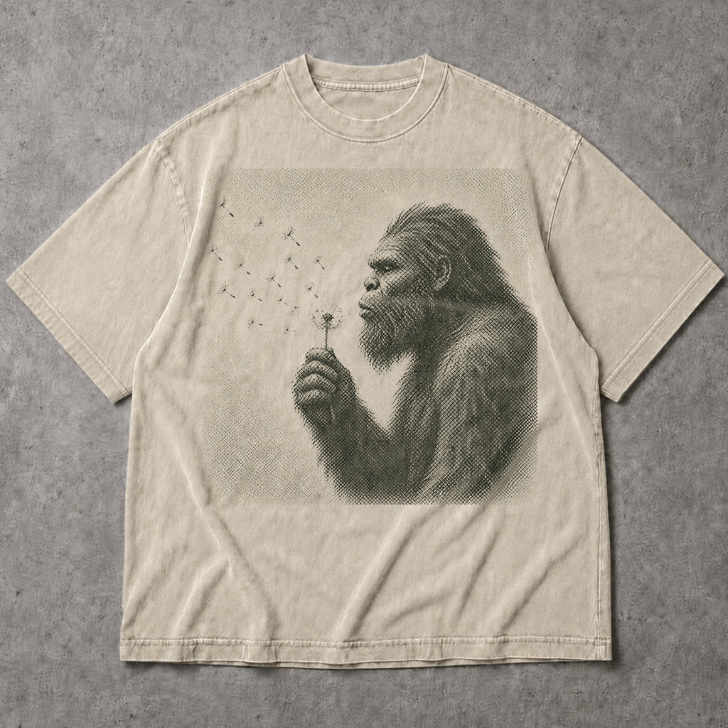 SF_COLOR=all; SF_ITEM=adult-t-shirt; SF_ROLE=gallery; Sasquatch Blowing Dandelion Flower T-Shirt Vintage Bigfoot Nature Outdoors Tee - all colors Adult T-Shirt product image