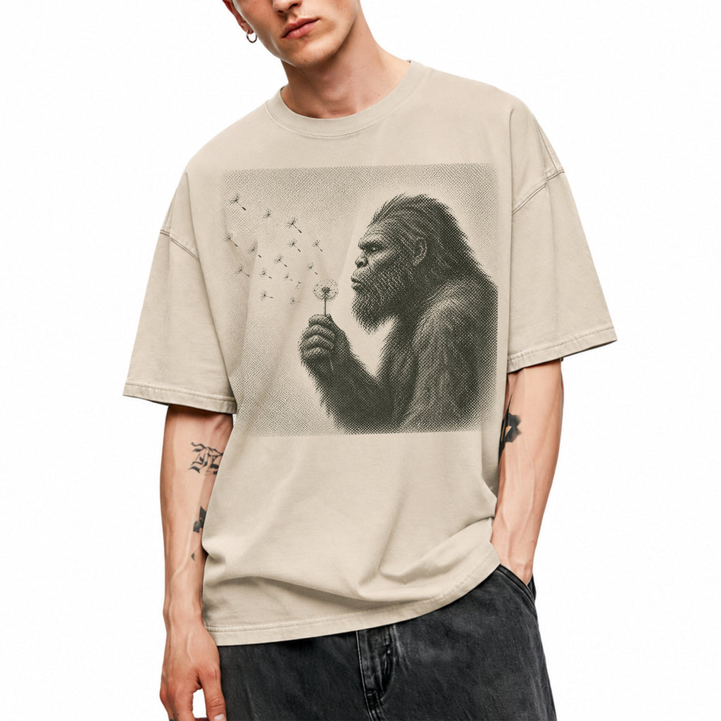 SF_COLOR=all; SF_ITEM=adult-t-shirt; SF_ROLE=gallery; Sasquatch Blowing Dandelion Flower T-Shirt Vintage Bigfoot Nature Outdoors Tee - all colors Adult T-Shirt product image