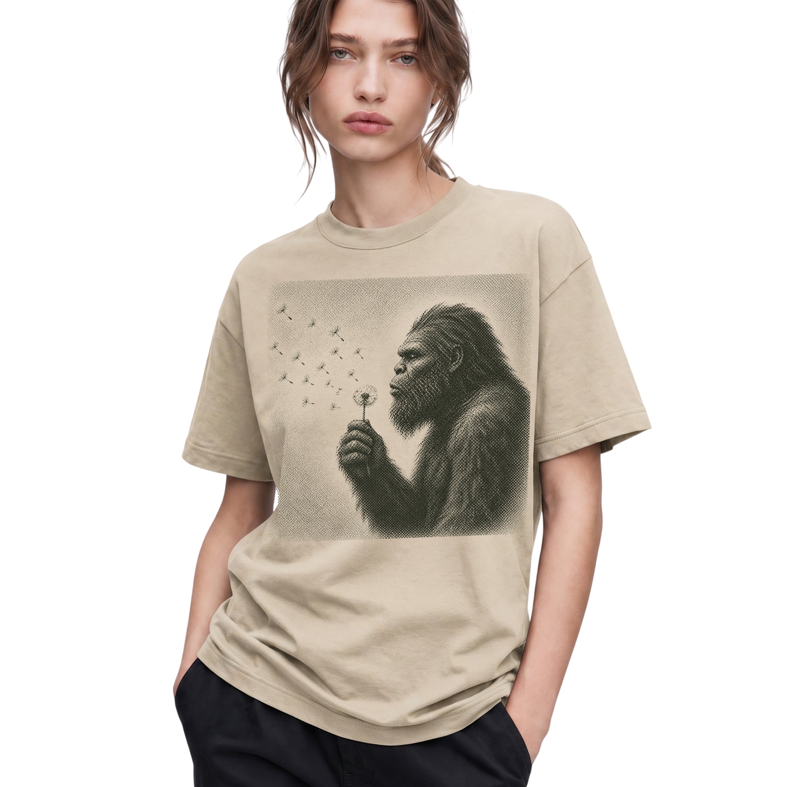 SF_COLOR=all; SF_ITEM=adult-t-shirt; SF_ROLE=gallery; Sasquatch Blowing Dandelion Flower T-Shirt Vintage Bigfoot Nature Outdoors Tee - all colors Adult T-Shirt product image