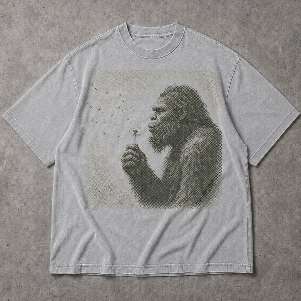 SF_COLOR=all; SF_ITEM=adult-t-shirt; SF_ROLE=gallery; Sasquatch Blowing Dandelion Flower T-Shirt Vintage Bigfoot Nature Outdoors Tee - all colors Adult T-Shirt product image