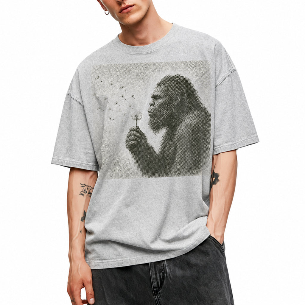 SF_COLOR=all; SF_ITEM=adult-t-shirt; SF_ROLE=gallery; Sasquatch Blowing Dandelion Flower T-Shirt Vintage Bigfoot Nature Outdoors Tee - all colors Adult T-Shirt product image