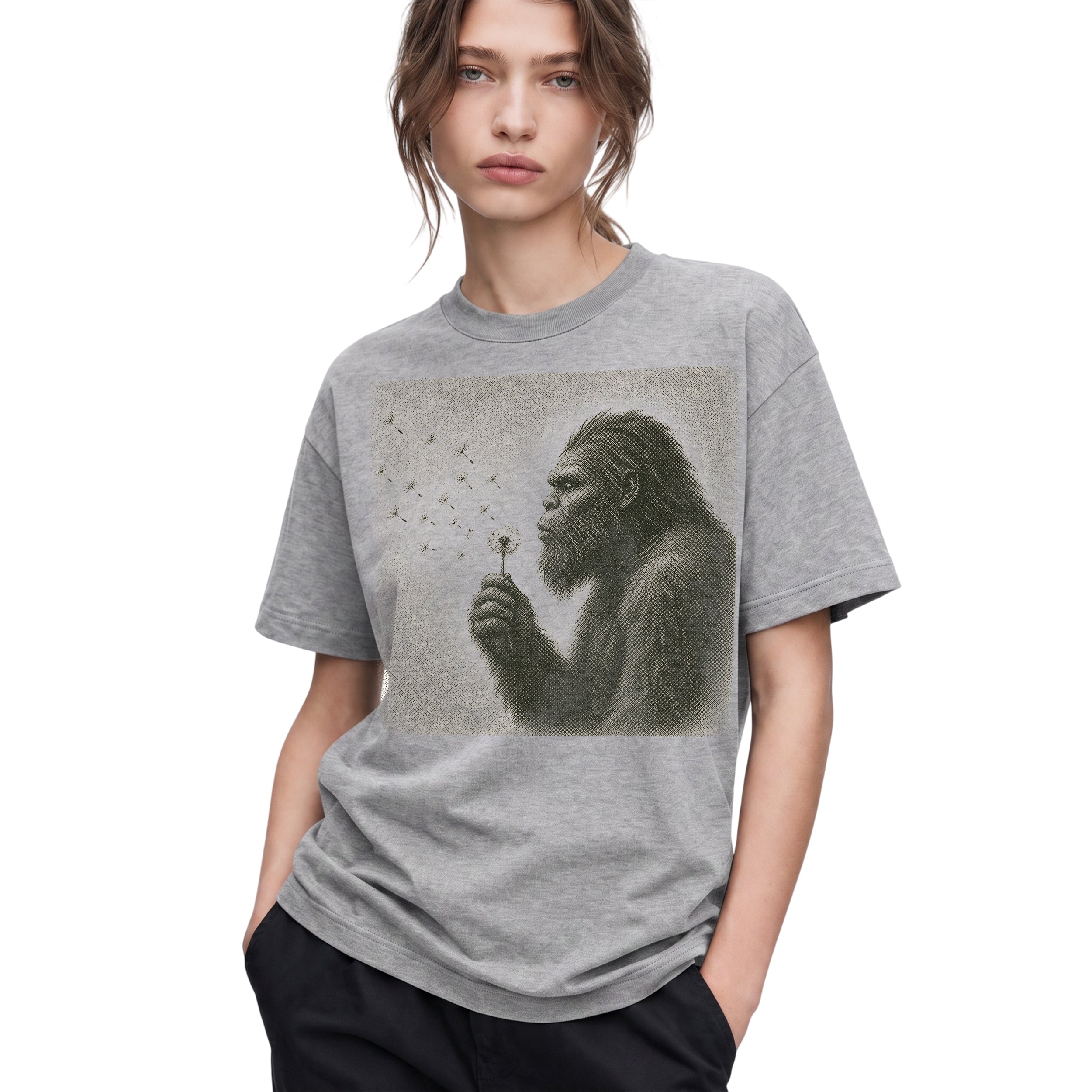 SF_COLOR=all; SF_ITEM=adult-t-shirt; SF_ROLE=gallery; Sasquatch Blowing Dandelion Flower T-Shirt Vintage Bigfoot Nature Outdoors Tee - all colors Adult T-Shirt product image