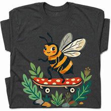 SF_COLOR=dark-heather; SF_ITEM=adult-t-shirt; SF_ROLE=gallery; Skater Bee Red Mushboard Skateboard Cool Insect T-Shirt Streetwear Skater Tee - Dark Heather Adult T-Shirt product image