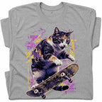 SF_COLOR=sport-grey; SF_ITEM=adult-t-shirt; SF_ROLE=gallery; Skater Cat Grunge Streetwear Urban Graphic T-Shirt Skateboard Animal Gift Tee - Sport Grey Adult T-Shirt product image