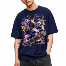 SF_COLOR=navy; SF_ITEM=adult-t-shirt; SF_ROLE=main; Skater Cat Grunge Streetwear Urban Graphic T-Shirt Skateboard Animal Gift Tee - Navy Adult T-Shirt product image