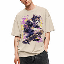 SF_COLOR=sand; SF_ITEM=adult-t-shirt; SF_ROLE=main; Skater Cat Grunge Streetwear Urban Graphic T-Shirt Skateboard Animal Gift Tee - Sand Adult T-Shirt product image