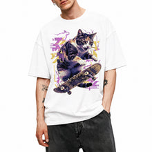 SF_COLOR=white; SF_ITEM=adult-t-shirt; SF_ROLE=main; Skater Cat Grunge Streetwear Urban Graphic T-Shirt Skateboard Animal Gift Tee - White Adult T-Shirt product image
